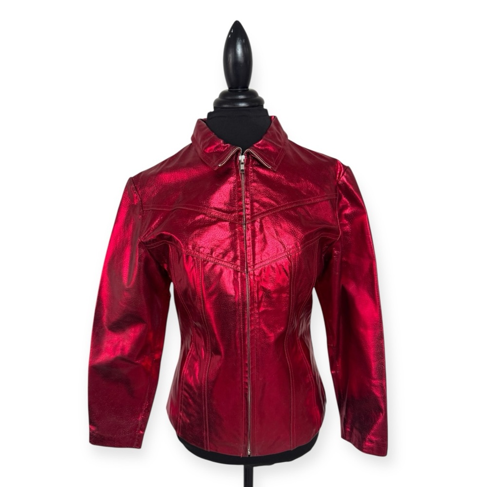Vtg Maxima Metallic Leather Jacket - Picture 3 of 16